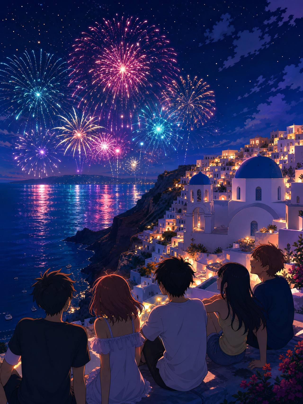 芒果视频教程动漫-烟花之夜AI场景动漫演示